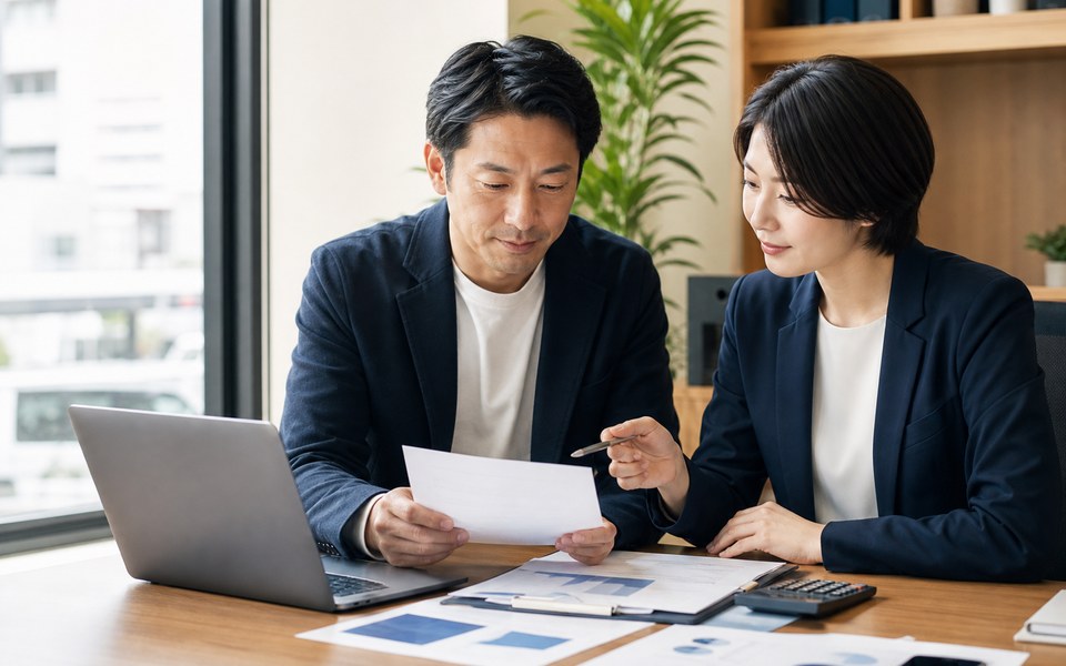 法人ETCカードの申込み前に必要書類を確認する日本の事業者と担当者